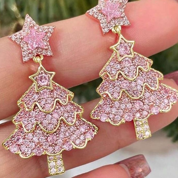 Cubic Zirconia Christmas Tree Earrings - Picture 3 of 7